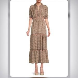 MAX STUDIO Tiered Floral Midi Dress XL Ivory Multi